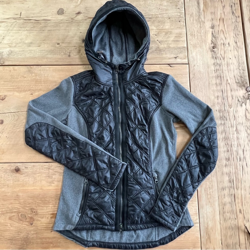 Athleta Vortex Dark Gray Hooded Dual Full Zipper Fleece Jacket Size XS